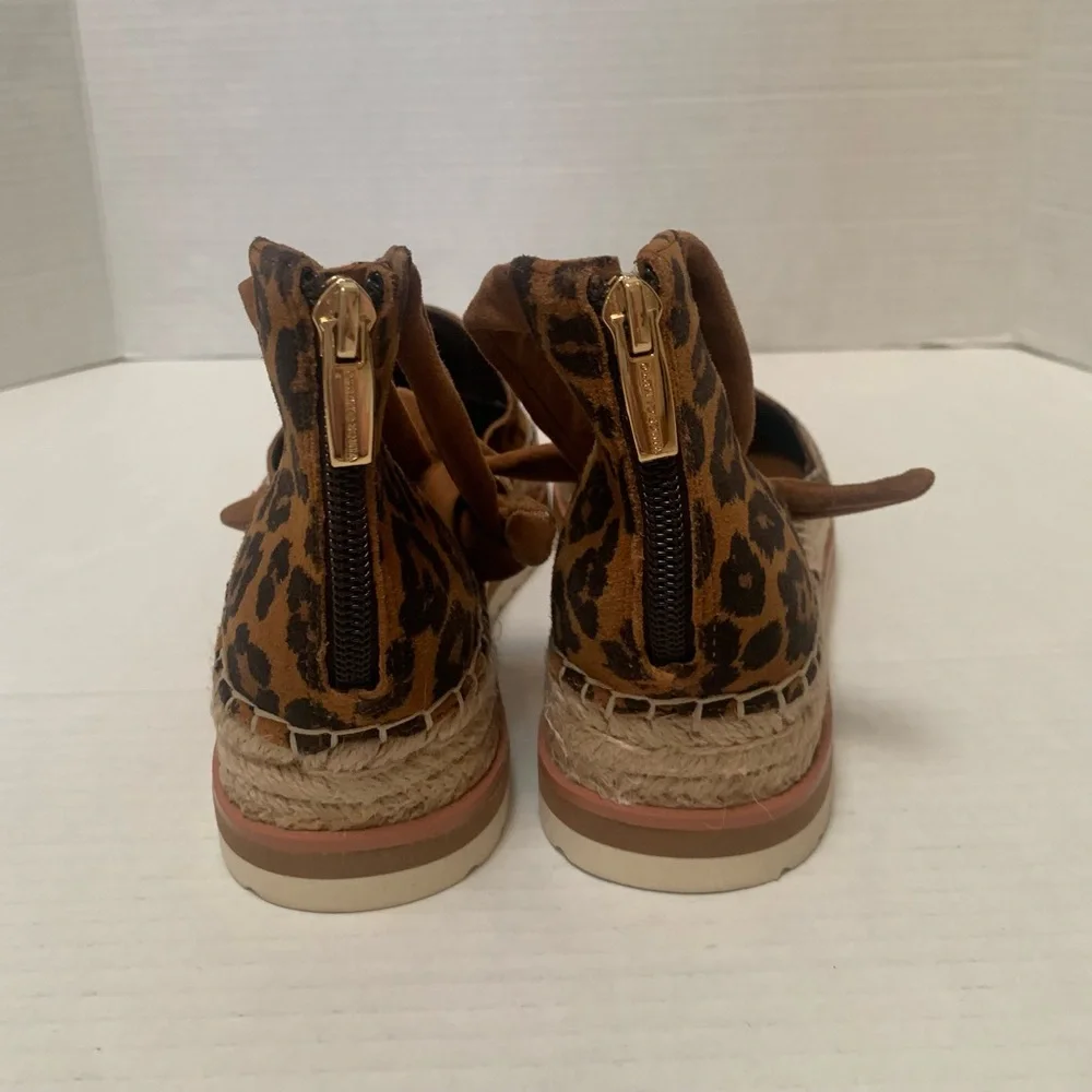 Vince‎ Camuto  Binadee Ankle Tie, Leopard Print Espadrille Wedges- Size 8